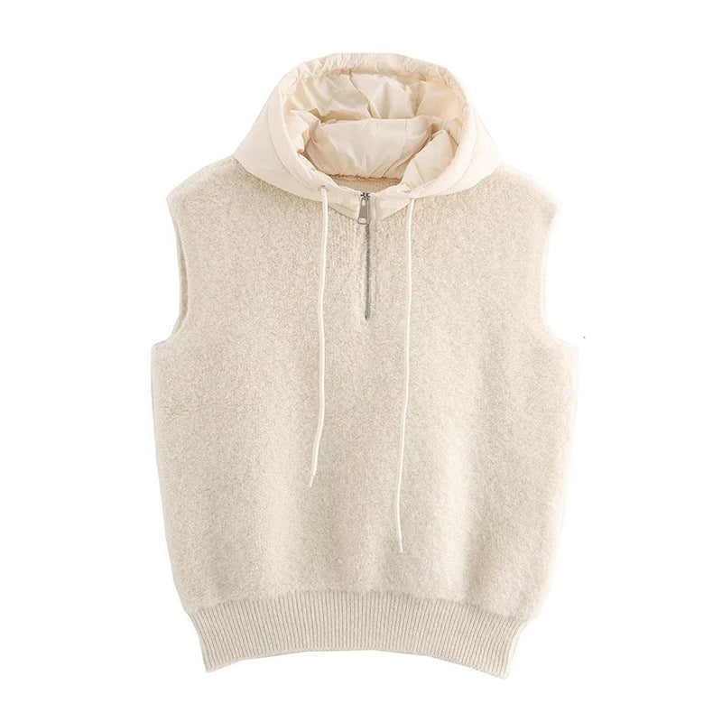 French fashion towel thick casual half zipper hooded knitted vest