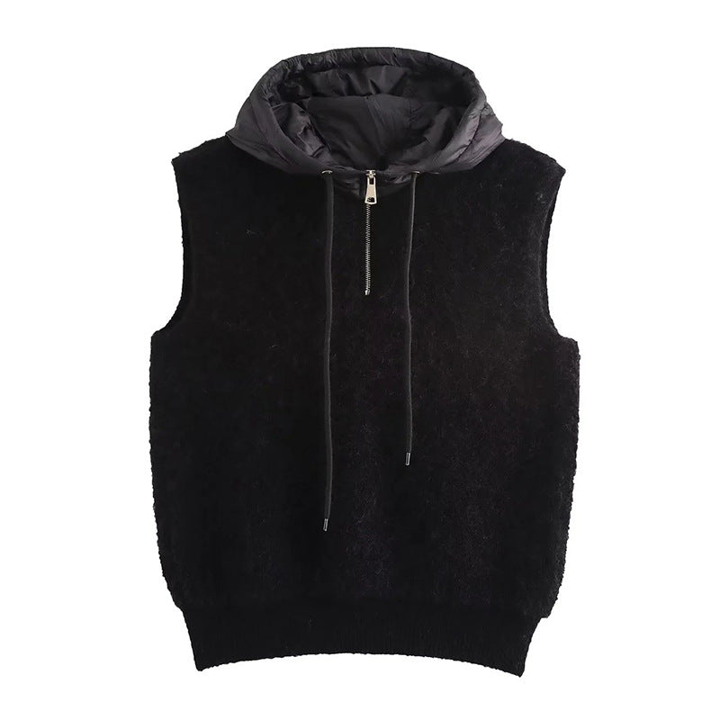 French fashion towel thick casual half zipper hooded knitted vest