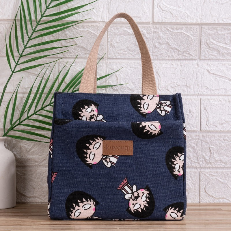 Lunchbox-Tasche mit Mittagessen bei der Arbeit, verdickte Lunch-Tasche aus Aluminiumfolie, japanische Handtasche, Canvas-Handtasche, Isoliertasche