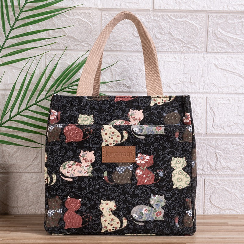 Lunchbox-Tasche mit Mittagessen bei der Arbeit, verdickte Lunch-Tasche aus Aluminiumfolie, japanische Handtasche, Canvas-Handtasche, Isoliertasche