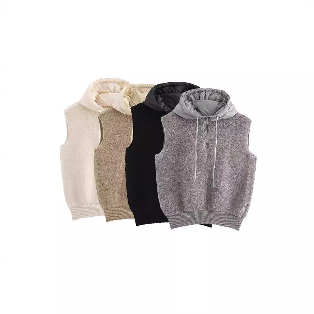 French fashion towel thick casual half zipper hooded knitted vest