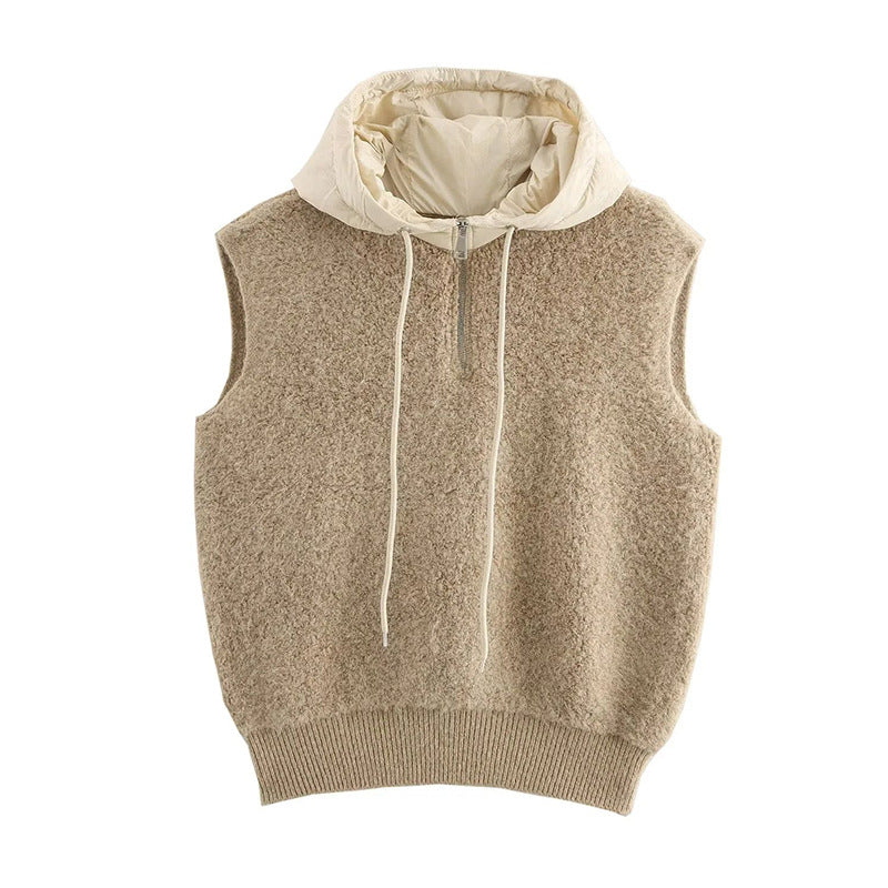 French fashion towel thick casual half zipper hooded knitted vest