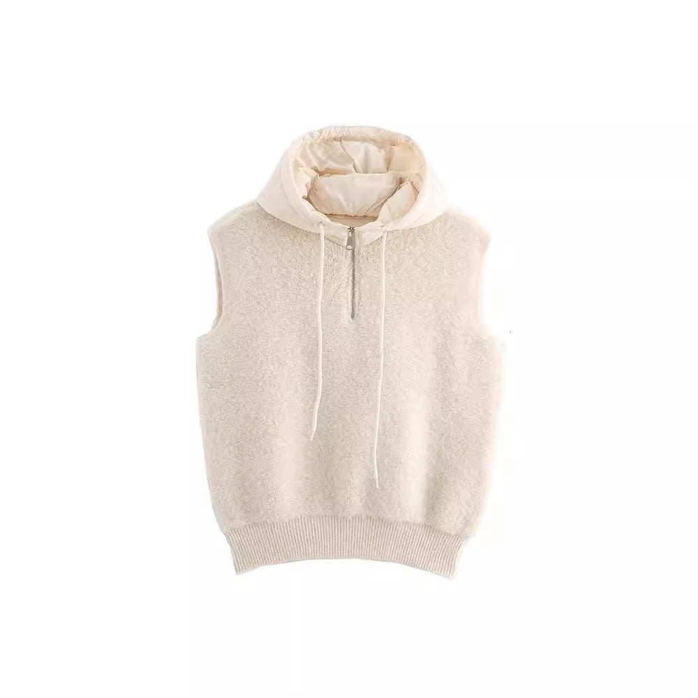 French fashion towel thick casual half zipper hooded knitted vest