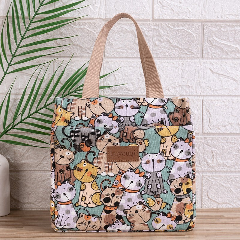Lunchbox-Tasche mit Mittagessen bei der Arbeit, verdickte Lunch-Tasche aus Aluminiumfolie, japanische Handtasche, Canvas-Handtasche, Isoliertasche