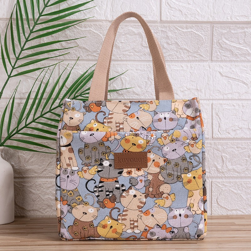 Lunchbox-Tasche mit Mittagessen bei der Arbeit, verdickte Lunch-Tasche aus Aluminiumfolie, japanische Handtasche, Canvas-Handtasche, Isoliertasche