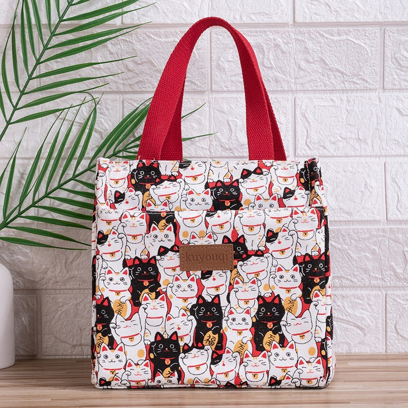 Lunchbox-Tasche mit Mittagessen bei der Arbeit, verdickte Lunch-Tasche aus Aluminiumfolie, japanische Handtasche, Canvas-Handtasche, Isoliertasche