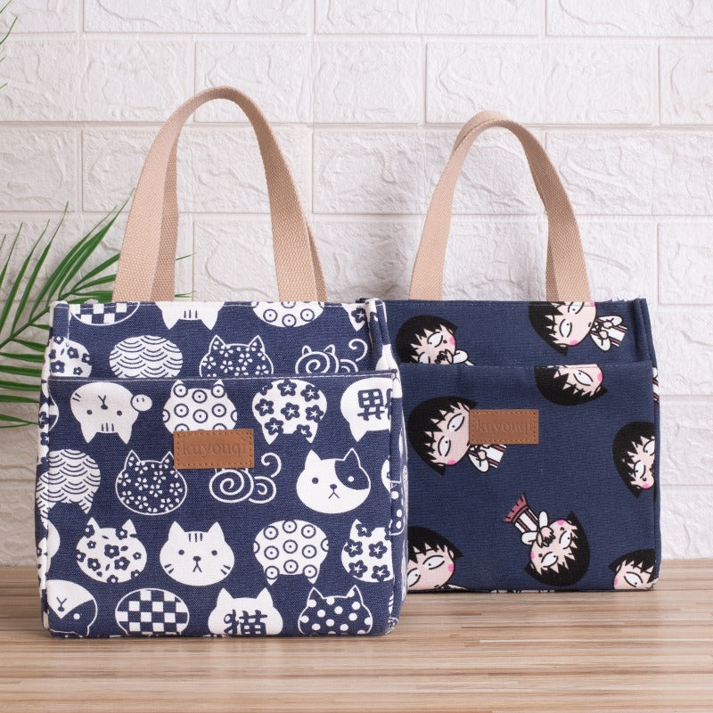 Lunchbox-Tasche mit Mittagessen bei der Arbeit, verdickte Lunch-Tasche aus Aluminiumfolie, japanische Handtasche, Canvas-Handtasche, Isoliertasche