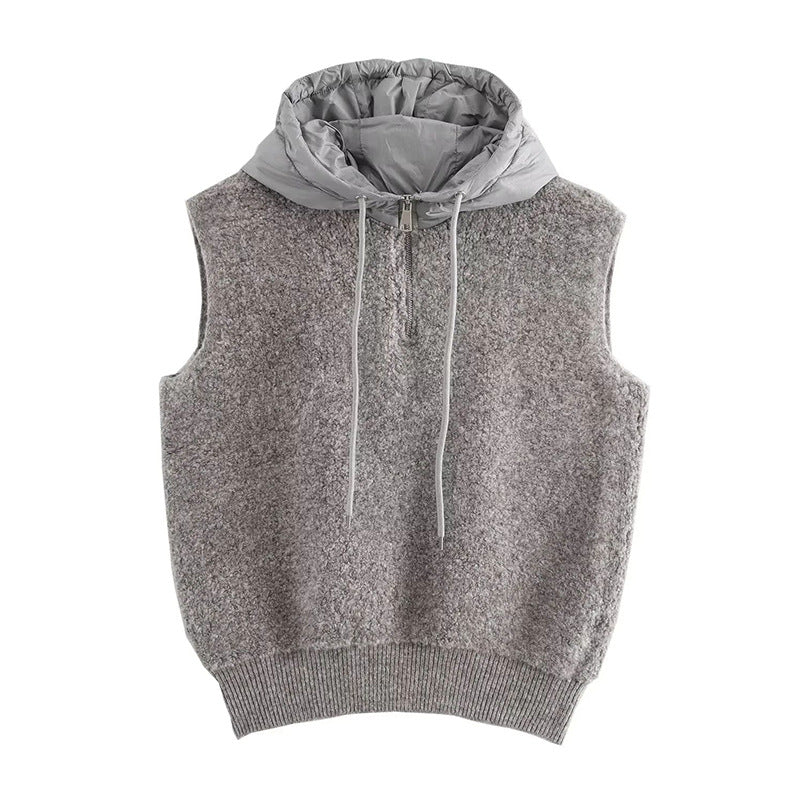 French fashion towel thick casual half zipper hooded knitted vest