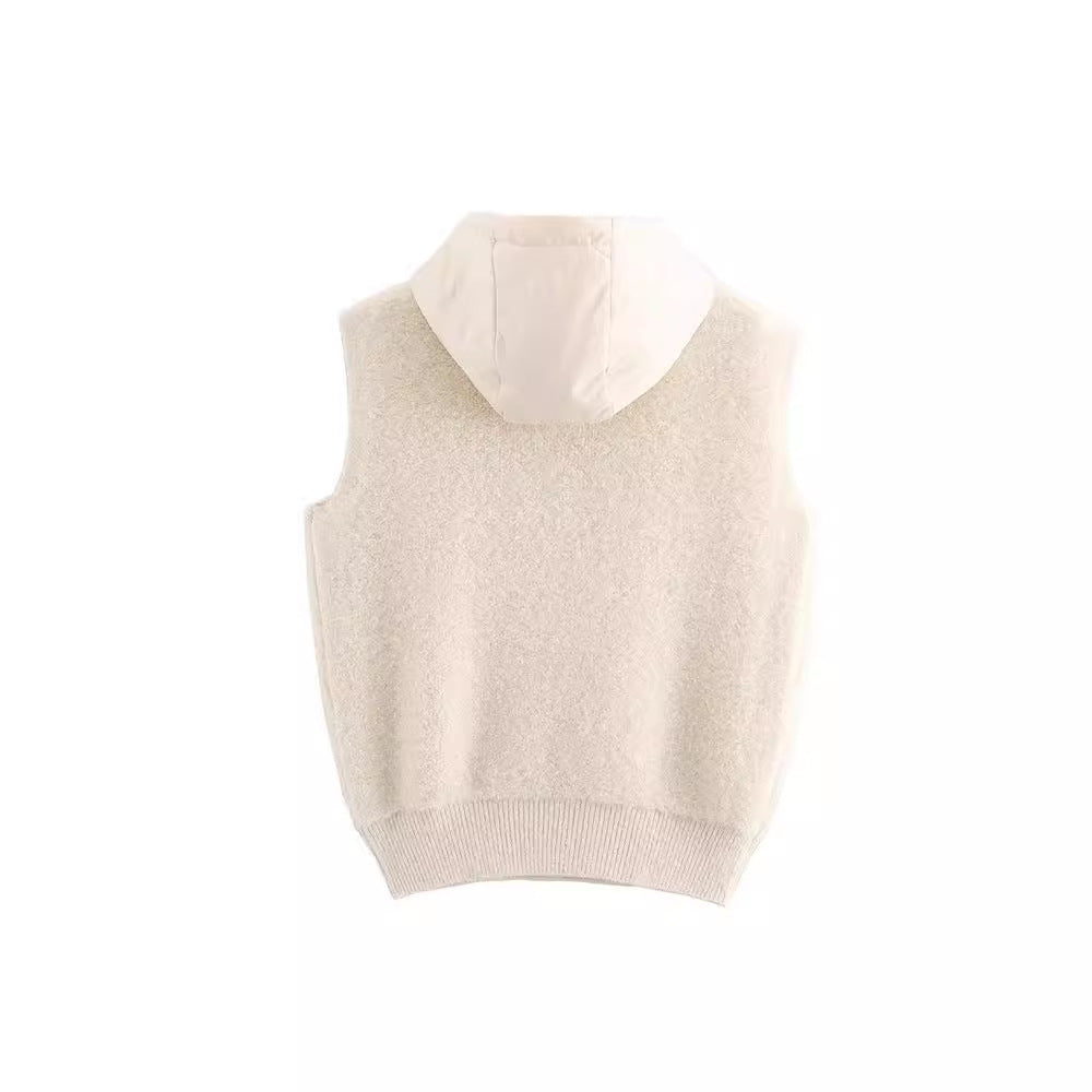 French fashion towel thick casual half zipper hooded knitted vest