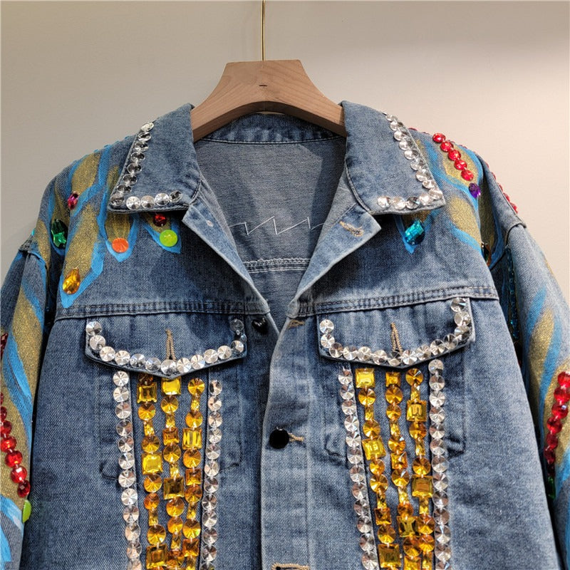 handmade nail bead heavy industry ins western-style jacket