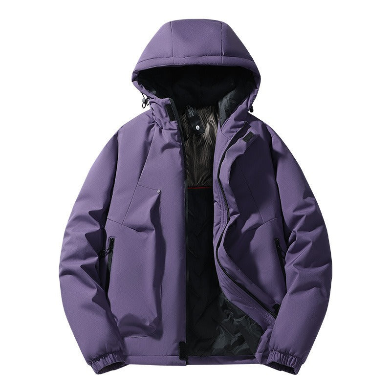 Autumn and Winter Trendy Brand American Retro Solid Color Hoodie Women's Ice Silk Thick Cotton Jacket Warm Couple's Cotton Jacket Clip