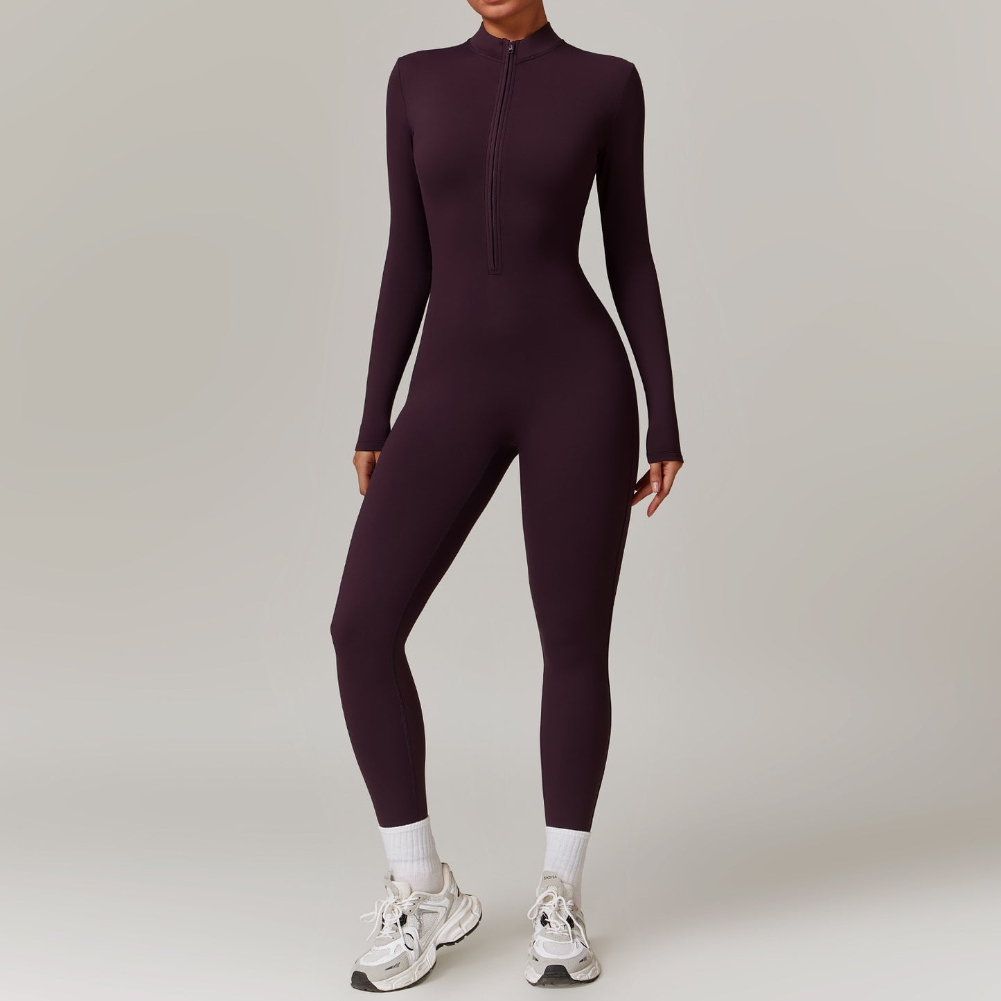 Zipper nude tight fitting velvet yoga jumpsuit, outdoor warm jumpsuit, running fitness suit