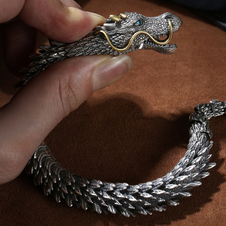 Dragon bracelet silver plated men's retro and domineering trend men's bracelet keel cool and high-end feeling
