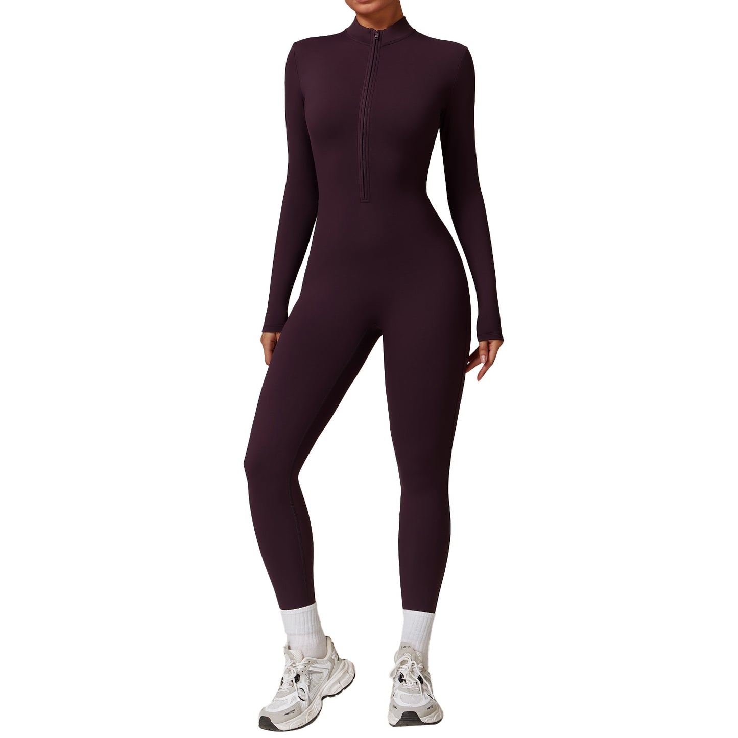 Zipper nude tight fitting velvet yoga jumpsuit, outdoor warm jumpsuit, running fitness suit