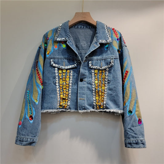 handmade nail bead heavy industry ins western-style jacket